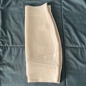 Cross Front Bodycon Mini Skirt Beige Size Small